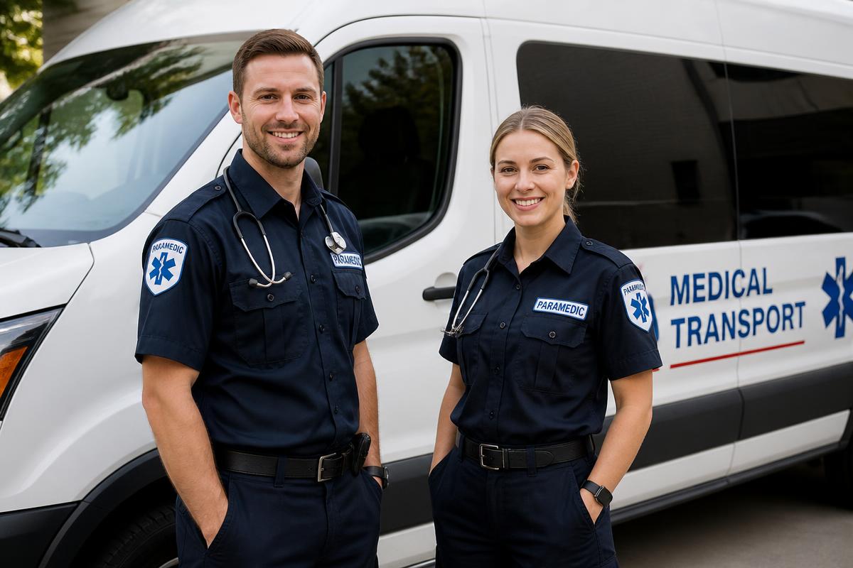 Zespół ratowników medycznych MedicalCar przy ambulansie